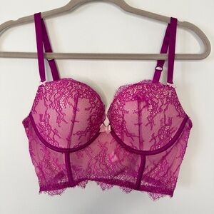 Victoria's Secret Bra Very Sexy Demi Lace Harness Corset Bustier Hot Pink Sz 36C